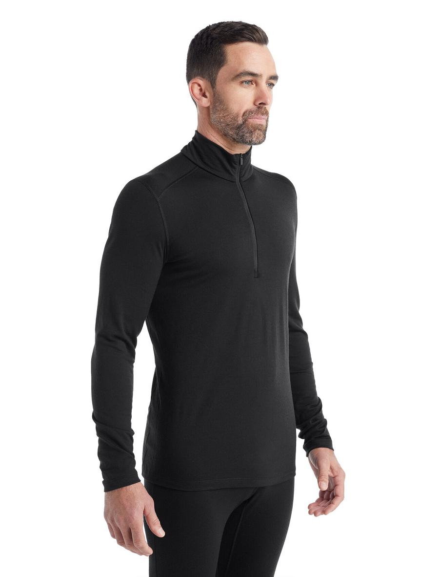 Black Men\'s Icebreaker Merino 200 Oasis Long Sleeve Half Zip Thermal Top Base Layers | USA 1361UZGT